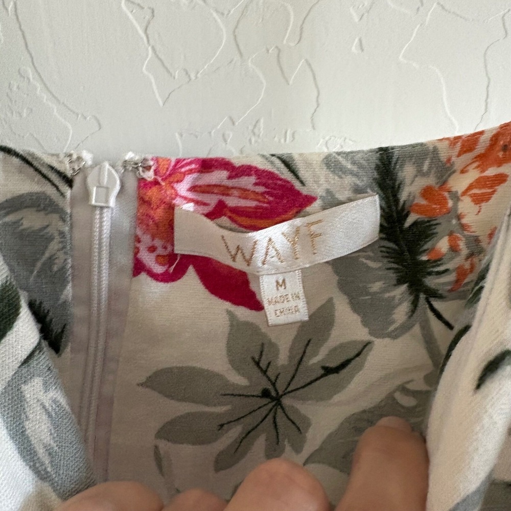 WAYF Floral Print Midi Dress Tie-Front Cutout Back Tropical White M - Picture 4 of 8